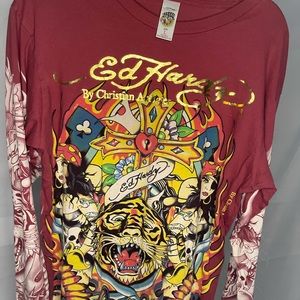 Men's Ed Hardy Christian Audigier Long Sleeve Red T-Shirt